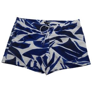 Club Monaco Mens Swim Trunks Shorts Blue‎ White Abstract Leaf Print Size M